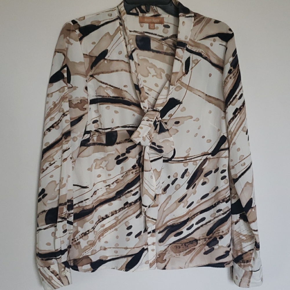 Ellen Tracy Graphic Bow Blouse